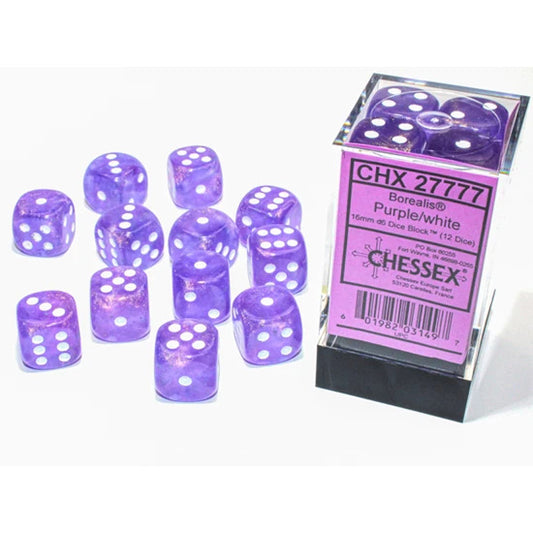 Chessex: Borealis 16mm D6 Purple/White Luminary (x12)