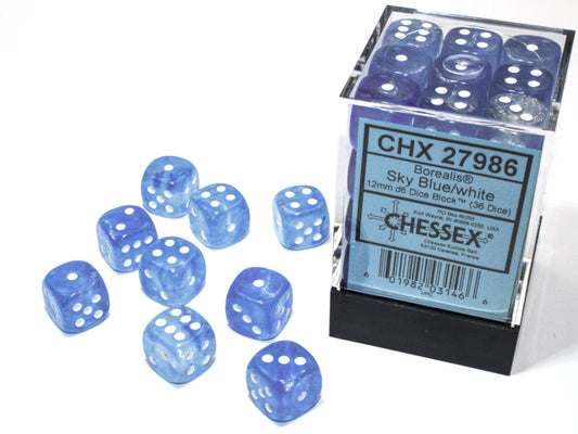 Chessex: Borealis 12mm D6 Blue/White Luminary (x36)