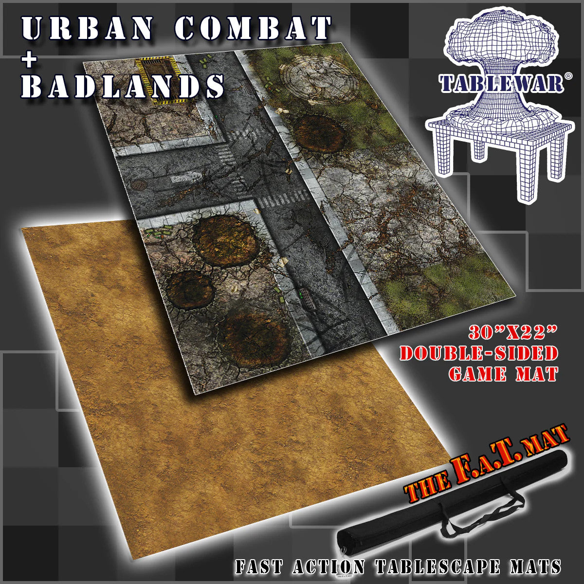 The F.A.T. Mat: 30x22" Urban Combat + Badlands  Gaming Mat