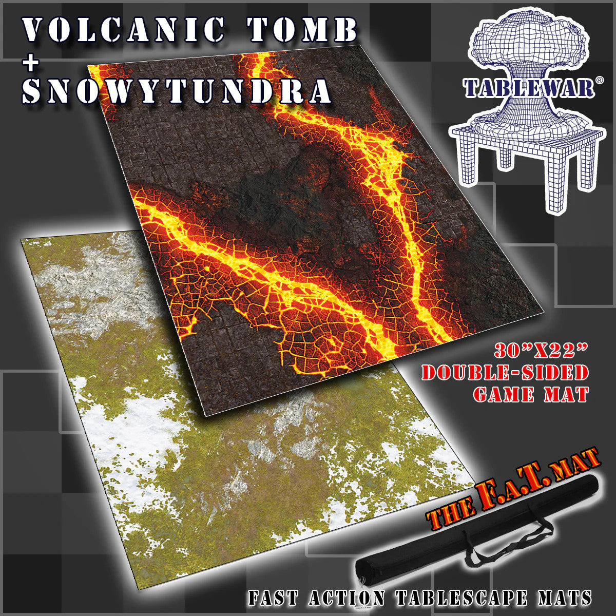 The F.A.T. Mat: 30x22" Snowy Tundra + Volcanic Tomb  Gaming Mat