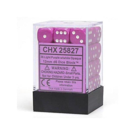 Chessex: Opaque 12mm D6 Light Purple/White (x36)