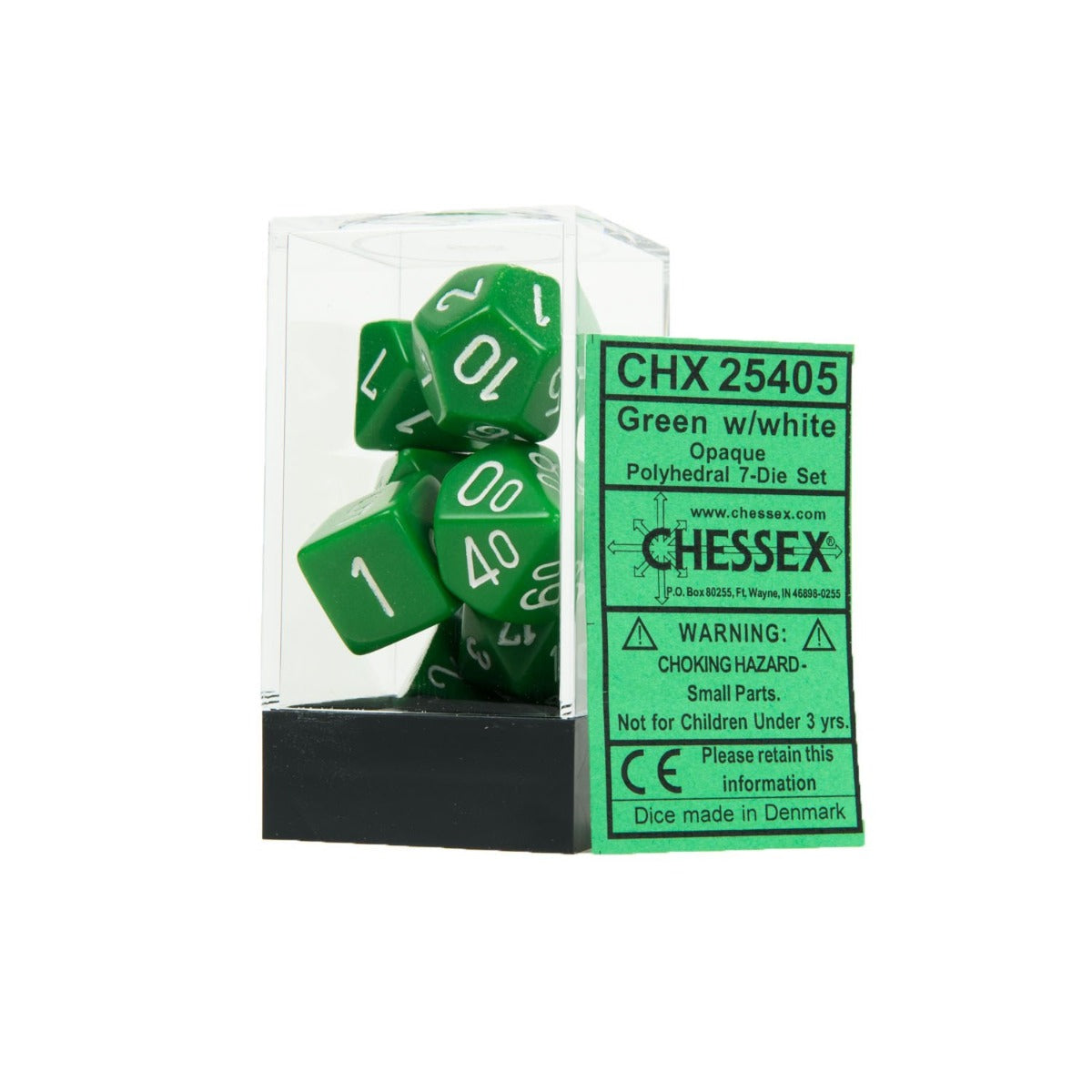 Chessex: Opaque Polyhedral Green/White 7-Die Set
