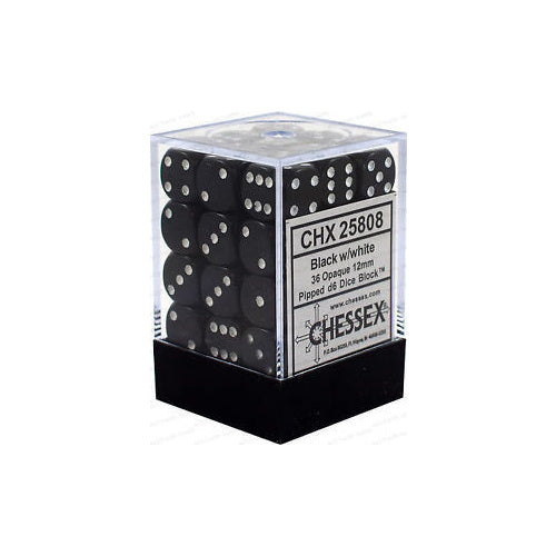 Chessex: Opaque 12mm D6 Black/White (x36)