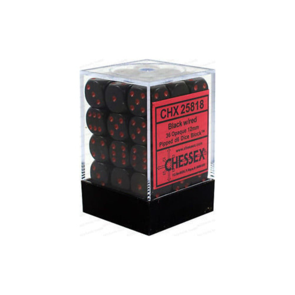 Chessex: Opaque 12mm D6 Black/Red (x36)