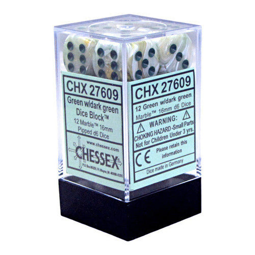 Chessex: Marble 16mm D6 Green/Dark Green (x12)