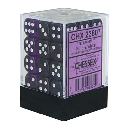Chessex: Translucent 12mm D6 Purple/White (x36)