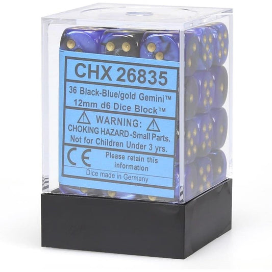Chessex: Gemini 12mm D6 Black-Blue/Gold (x36)