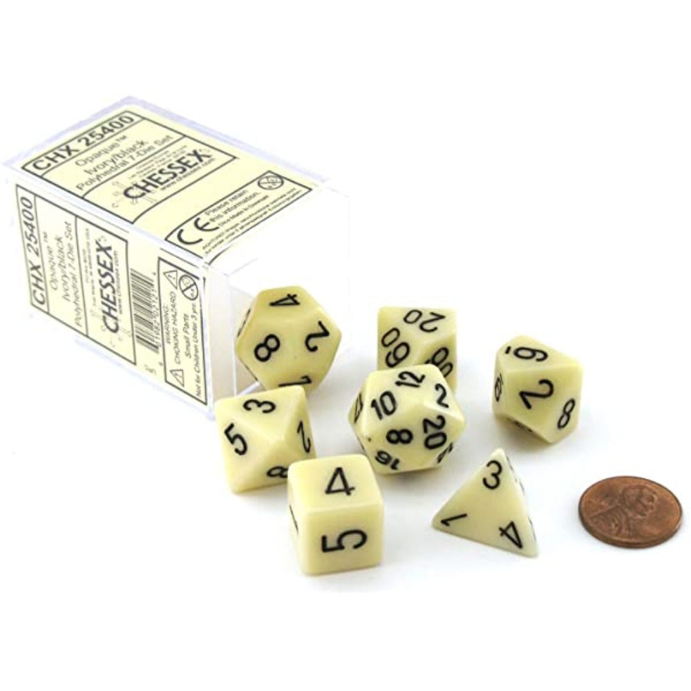 Chessex: Opaque Polyhedral Ivory/Black 7-Die Set