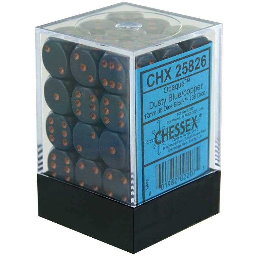 Chessex: Opaque 12mm D6 Dusty Blue/Copper (x36)