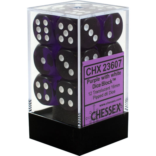 Chessex: Translucent 16mm D6 Purple/White (x12)