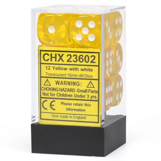 Chessex: Translucent 16mm D6 Yellow/White (x12)