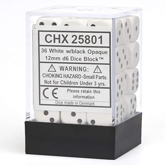 Chessex: Opaque 12mm D6 White/Black (x36)