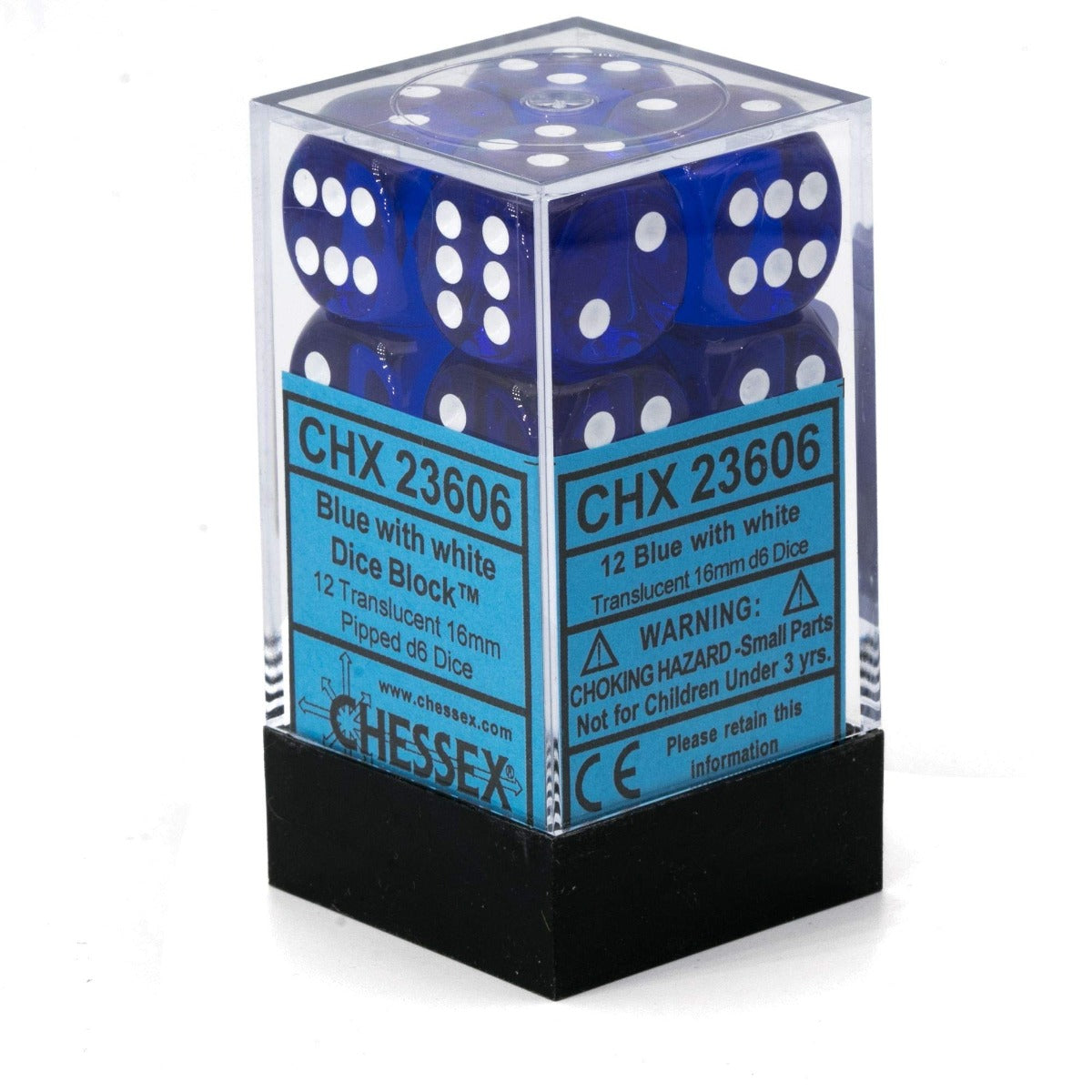 Chessex: Translucent 16mm D6 Blue/White (x12)