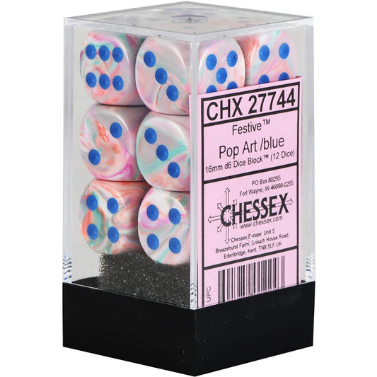 Chessex: Festive 16mm D6 Pop Art/Blue (x12)