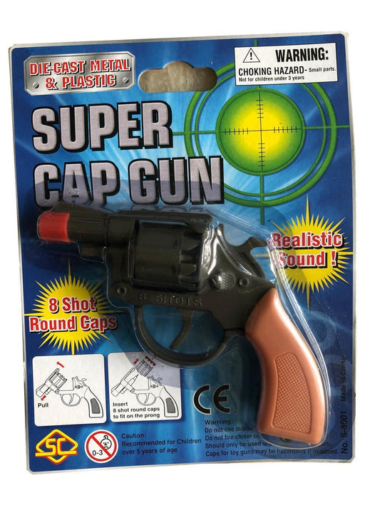 Cap Gun 8 Shot Diecast 4.25" Revolver Pistol