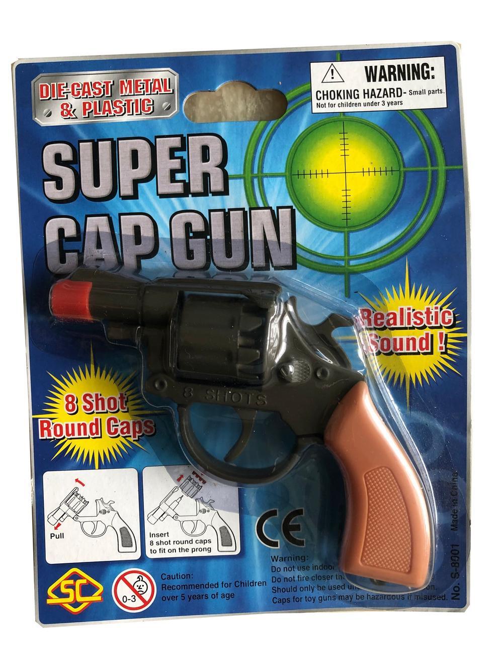 Cap Gun 8 Shot Diecast 4.25" Revolver Pistol