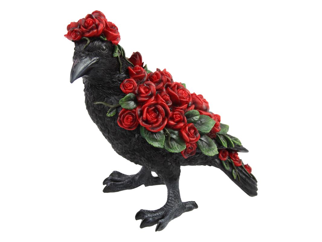 Standing Crow with Red Rose 24cm