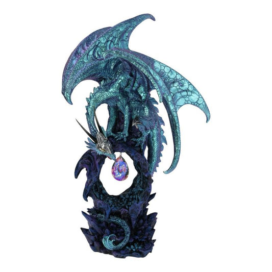 Large Metallic Blue Dragon on Crystal Lair 52cm