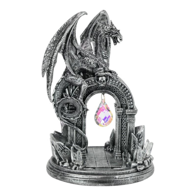 Black Dragon on Celtic Archway Door with Hanging Crystal 21cm