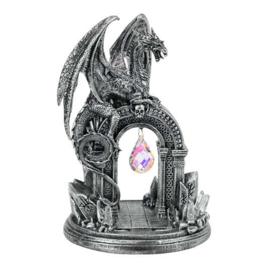 Black Dragon on Celtic Archway Door with Hanging Crystal 21cm