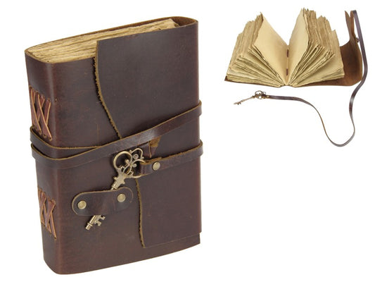 Antique Paper Leather Journal with Key 18cm