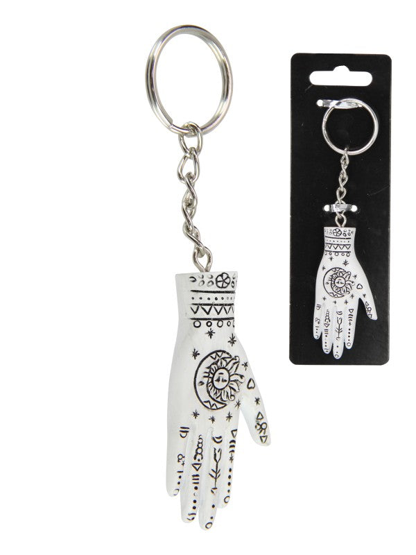 White Palmistry Phrenology Hand Keyring