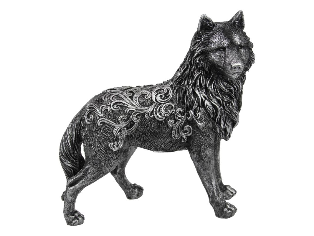 Standing Antique Silver Wolf 23cm