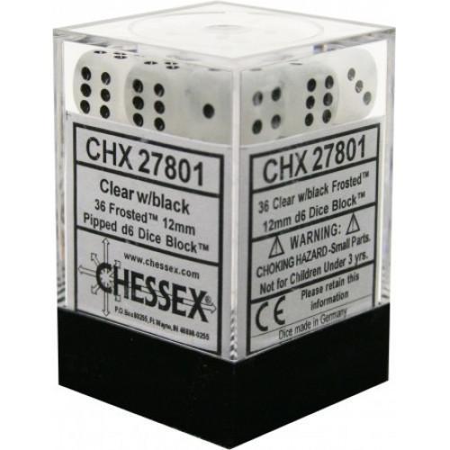 Chessex: Frosted 12mm D6 Clear/Black (x36)