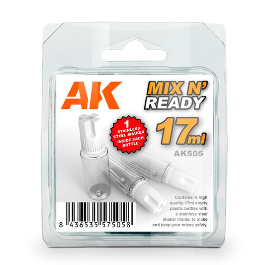 AK Interactive: Mix And Ready Empty Bottles with Shaker Ball 17ml
