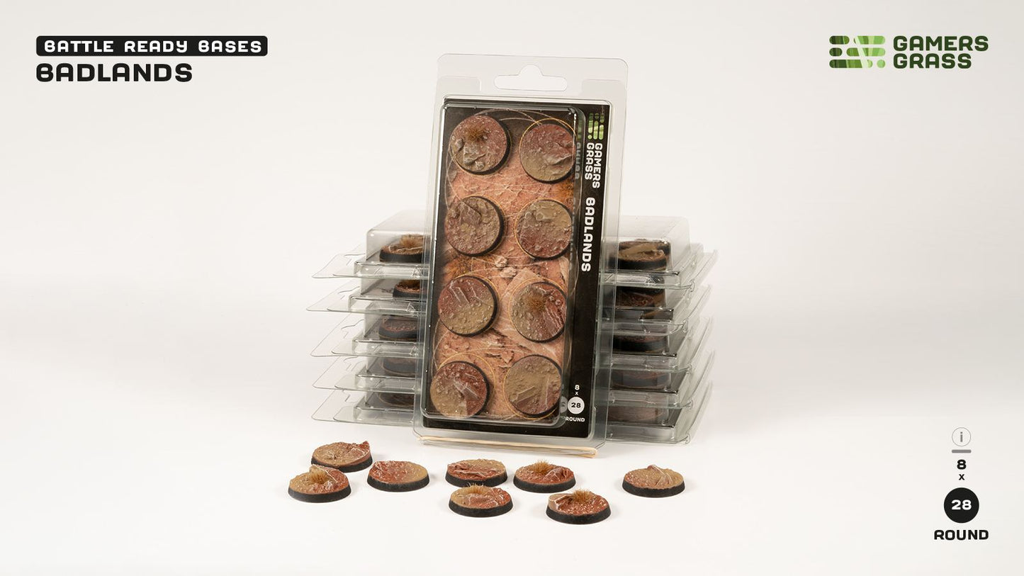 Gamers Grass: Bases Badlands Round 28mm (x8)