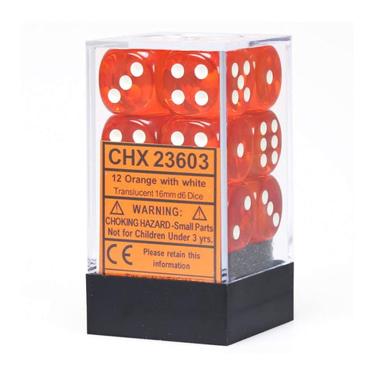 Chessex: Translucent 16mm D6 Orange/White (x12)