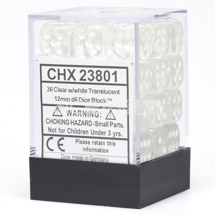 Chessex: Translucent 12mm D6 Clear/White (x36)