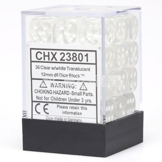 Chessex: Translucent 12mm D6 Clear/White (x36)