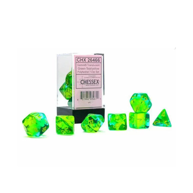 Chessex: Gemini Polyhedral Translucent Green-Teal/Yellow Luminary 7-Die Set
