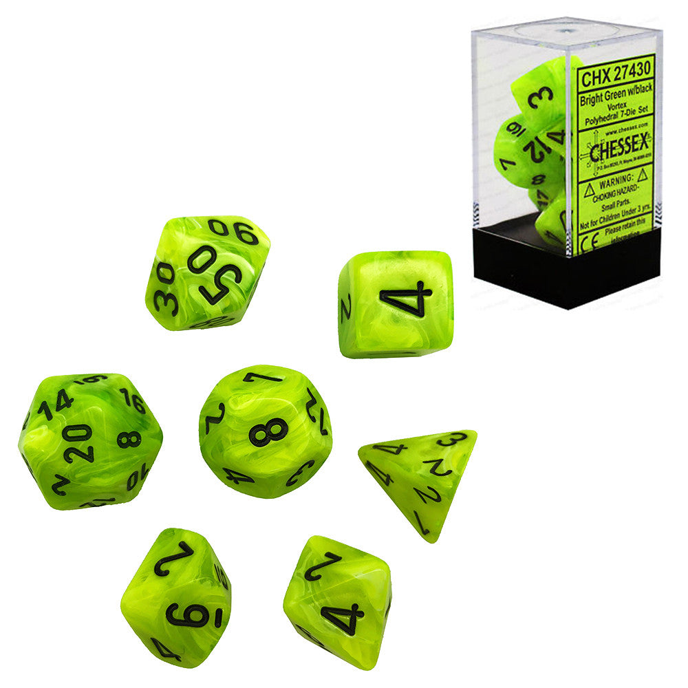 Chessex: Vortex Polyhedral Bright Green/Black 7-Die Set