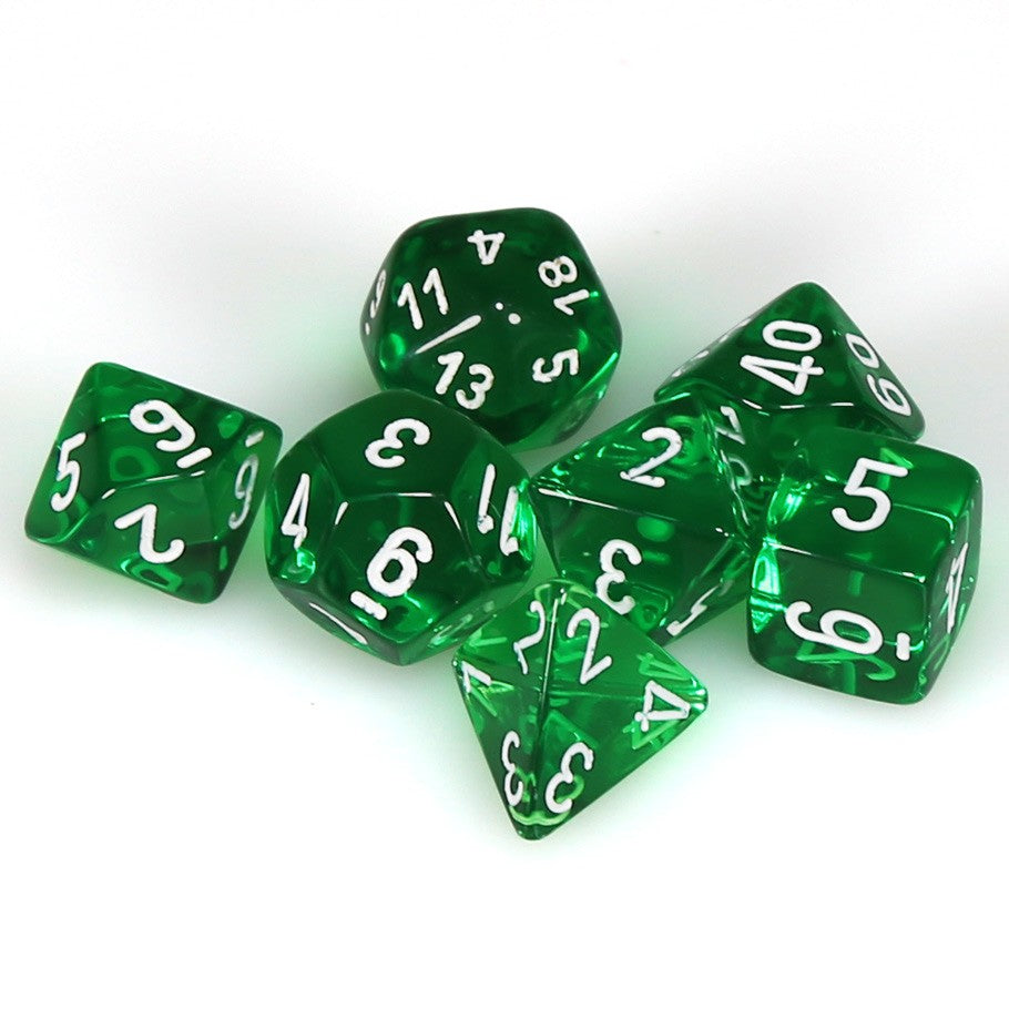 Chessex: Translucent Polyhedral Green/White 7-Die Set