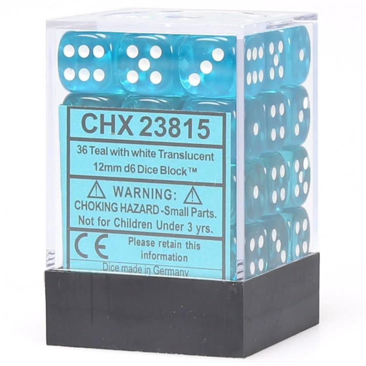 Chessex: Translucent 12mm D6 Teal/White (x36)