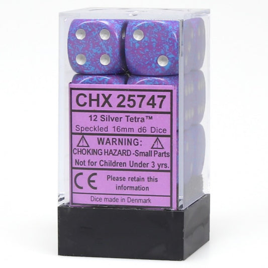 Chessex: Speckled 16mm D6 Silver Tetra (x12)
