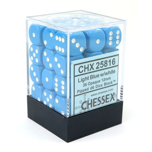 Chessex: Opaque 12mm D6 Light Blue/White (x36)