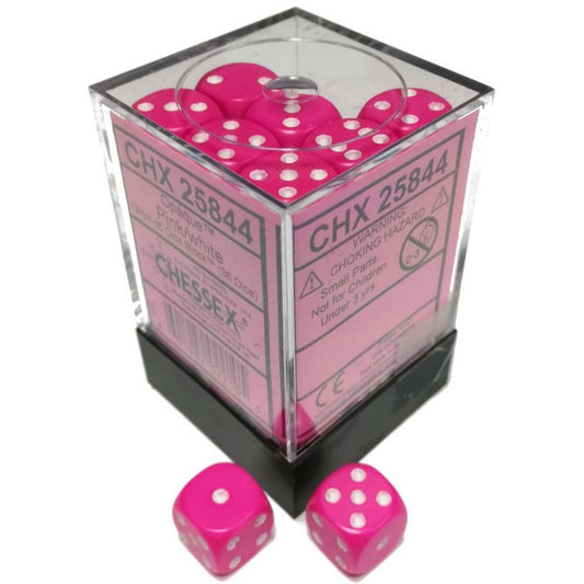 Chessex: Opaque 12mm D6 Pink/White (x36)