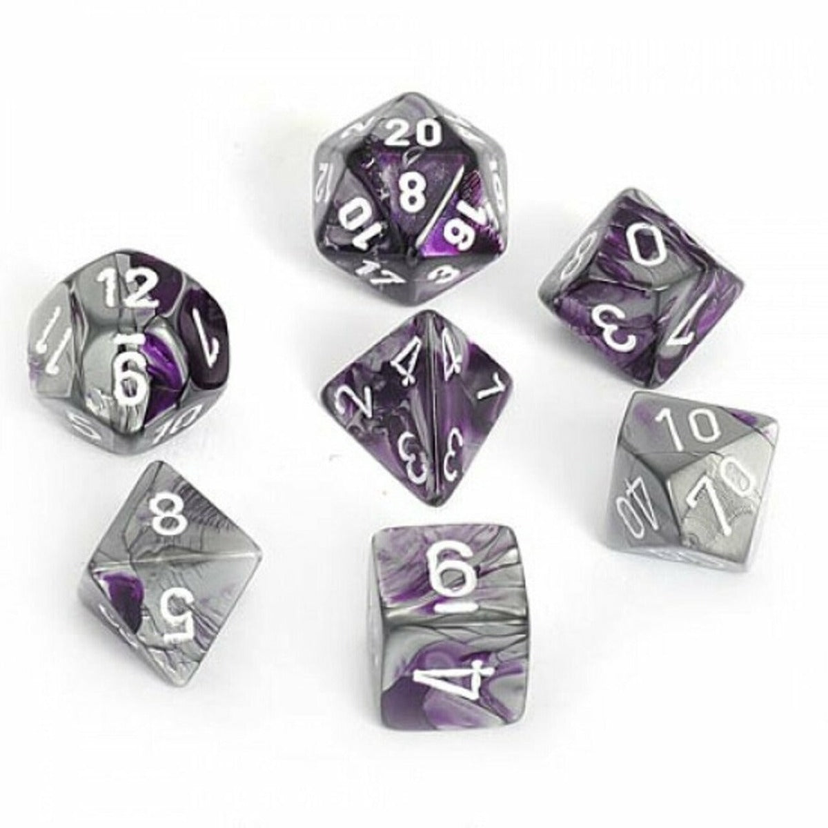 Chessex: Gemini Polyhedral Purple-Steel/White 7-Die Set