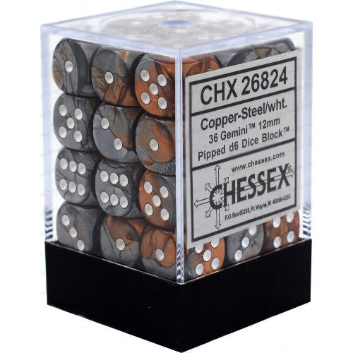 Chessex: Gemini 12mm D6 Copper-Steel/White (x36)