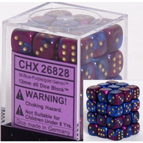 Chessex: Gemini 12mm D6 Blue-Purple/Gold (x36)