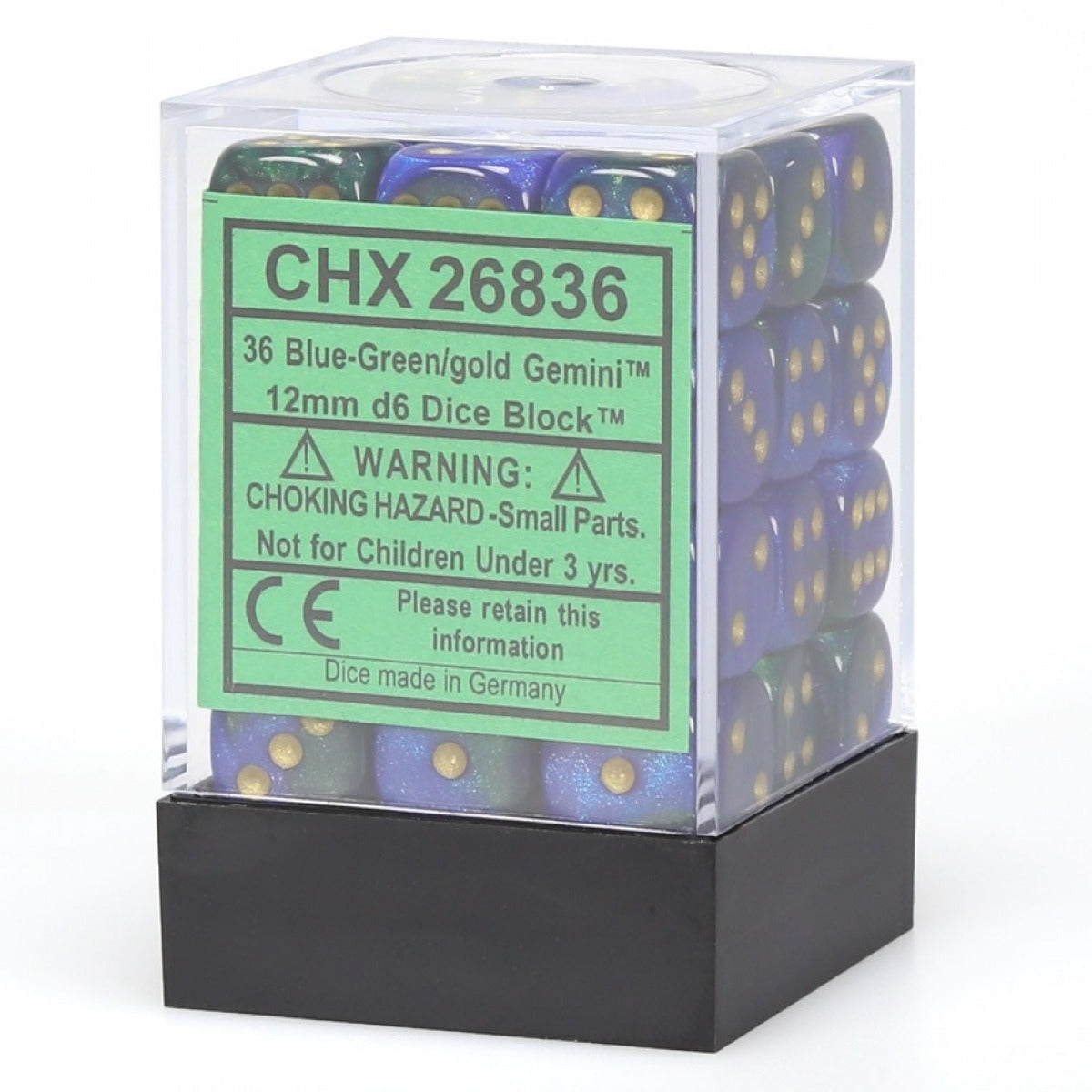 Chessex: Gemini 12mm D6 Blue-Green/Gold (x36)