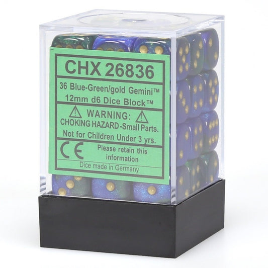 Chessex: Gemini 12mm D6 Blue-Green/Gold (x36)