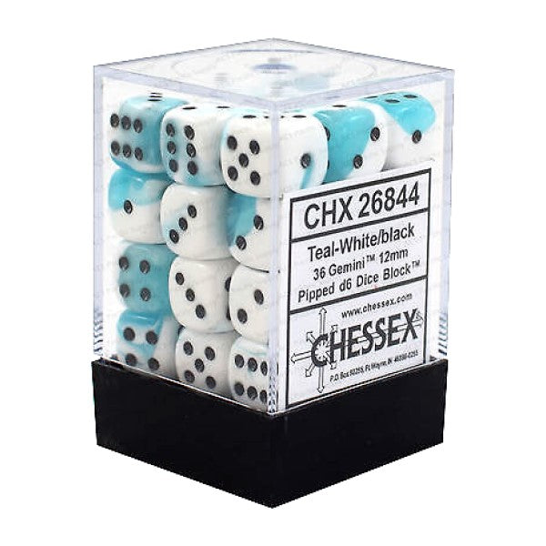 Chessex: Gemini 12mm D6 Teal-White/Black (x36)