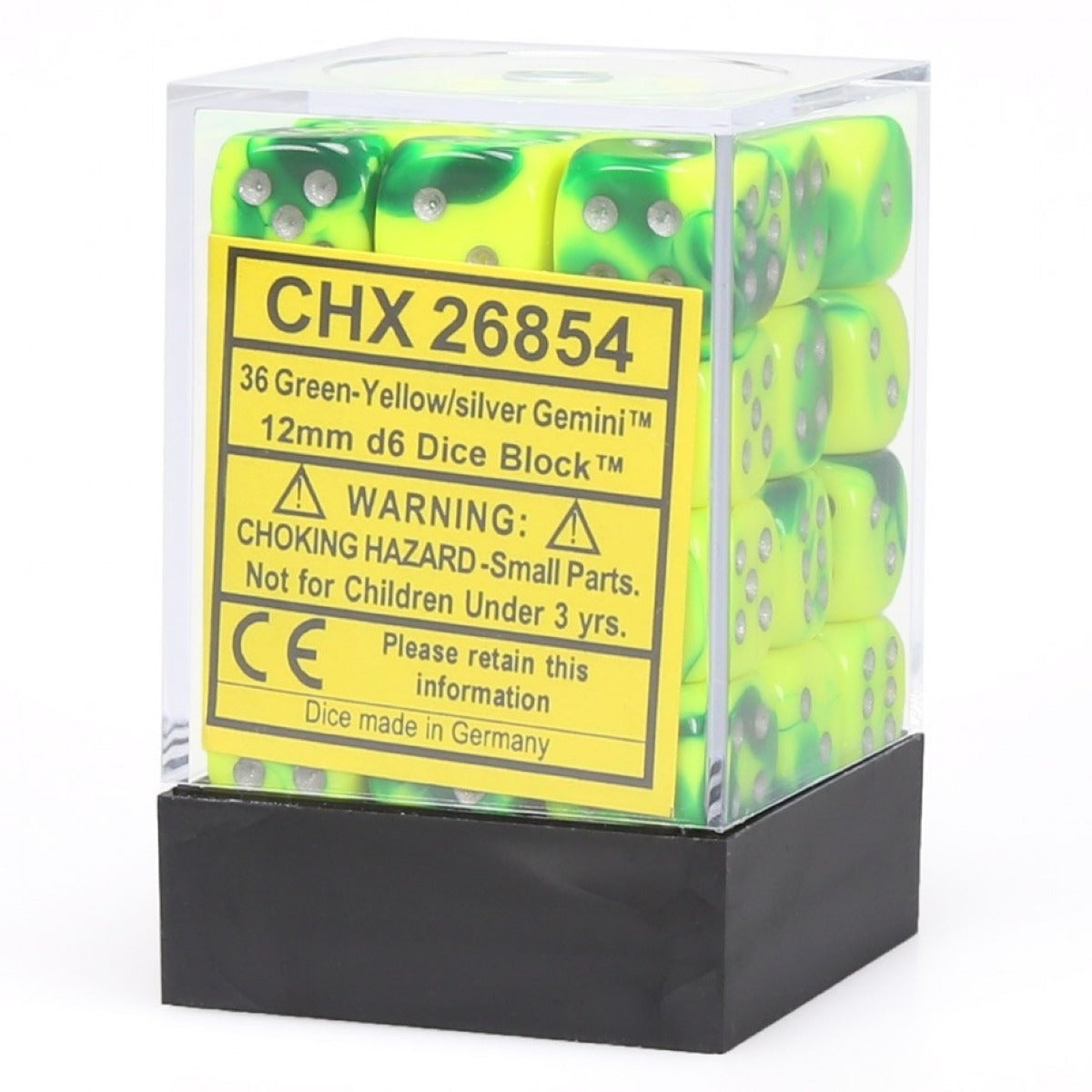 Chessex: Gemini 12mm D6 Green Yellow/Silver (x36)