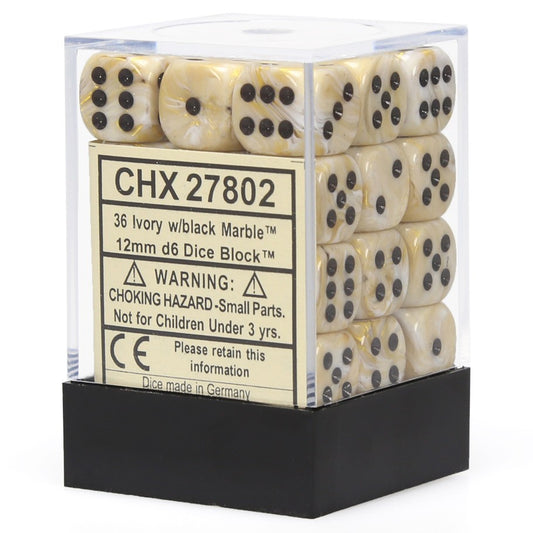 Chessex: Marble 12mm D6 Ivory/Black (x36)