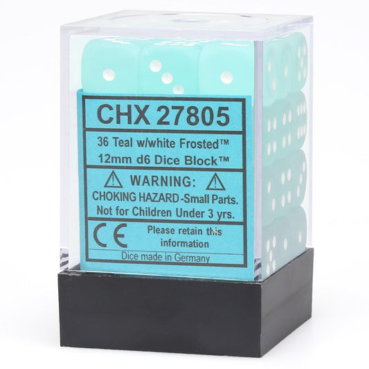 Chessex: Frosted 12mm D6 Teal/White (x36)