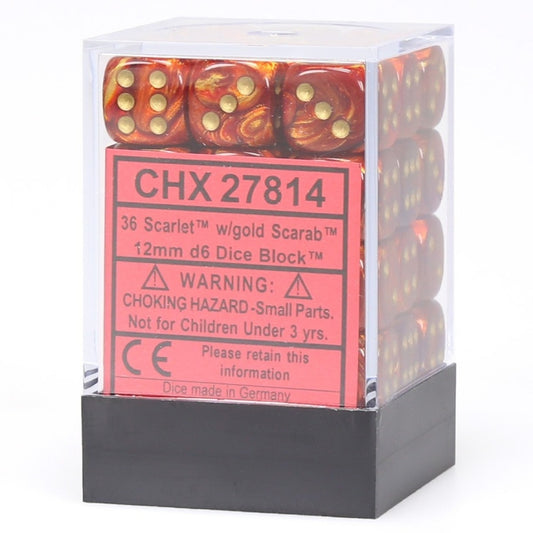 Chessex: Scarab 12mm D6 Scarlet/Gold (x36)